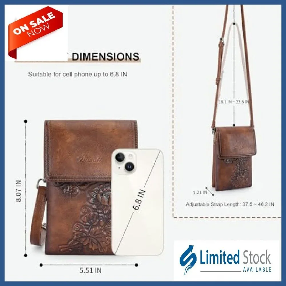 Small Vegan Leather Crossbody Phone Bag with Embossed Flower Design - Picture 5 of 8